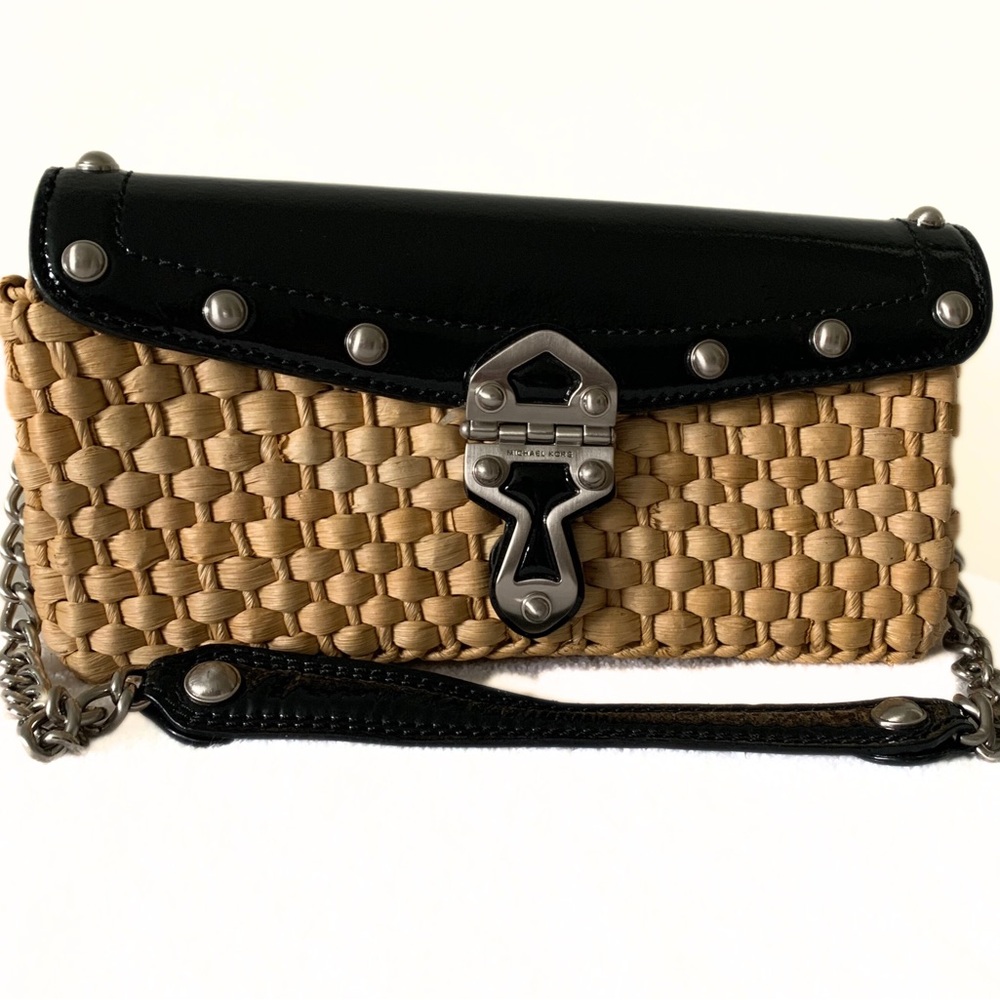 Michael Kors Black Patent Straw Purse